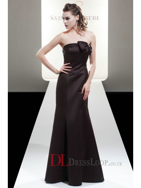 Fitted Satin Strapless A-Line Bridesmaid Dress With An Oversized Bow With Brooch Detail