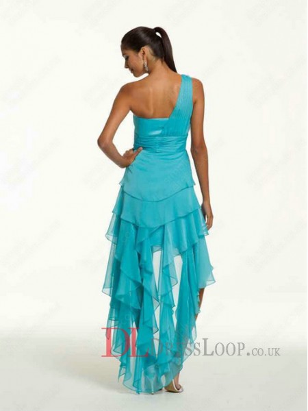 A-Line One Shoulder Chiffon Asymmetrical Tiered Cocktail Dresses